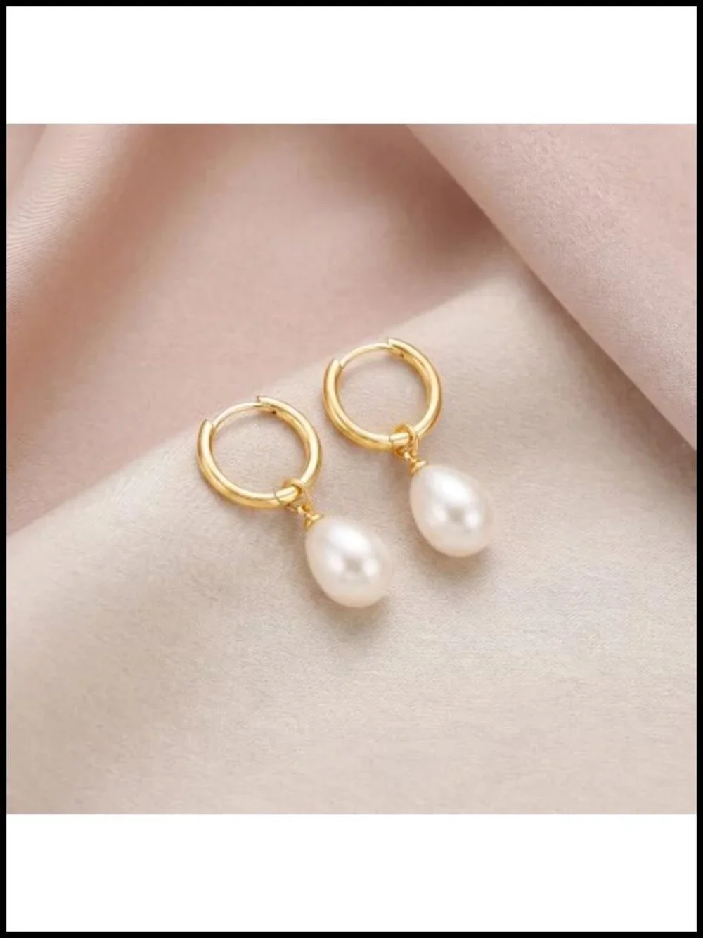 14K Gold Plated Dangle Hoop Earrings Pearl Drop Hypoallergenic Bridal